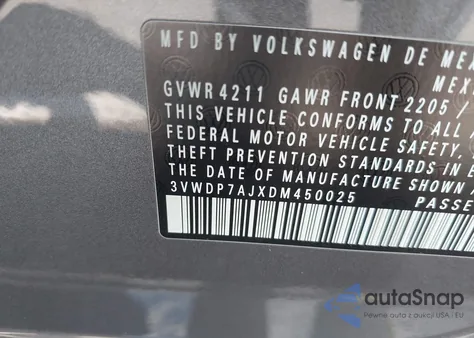 2013 Volkswagen Jetta 2.5L Se из США, поврежденный, VIN 3VWDP7AJXDM450025